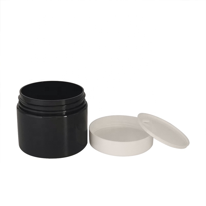 Cosmetic cream jar empty round 30g 50g 100g 120ml 150g 200g 250g amber black PET plastic jars with black white plastic lid