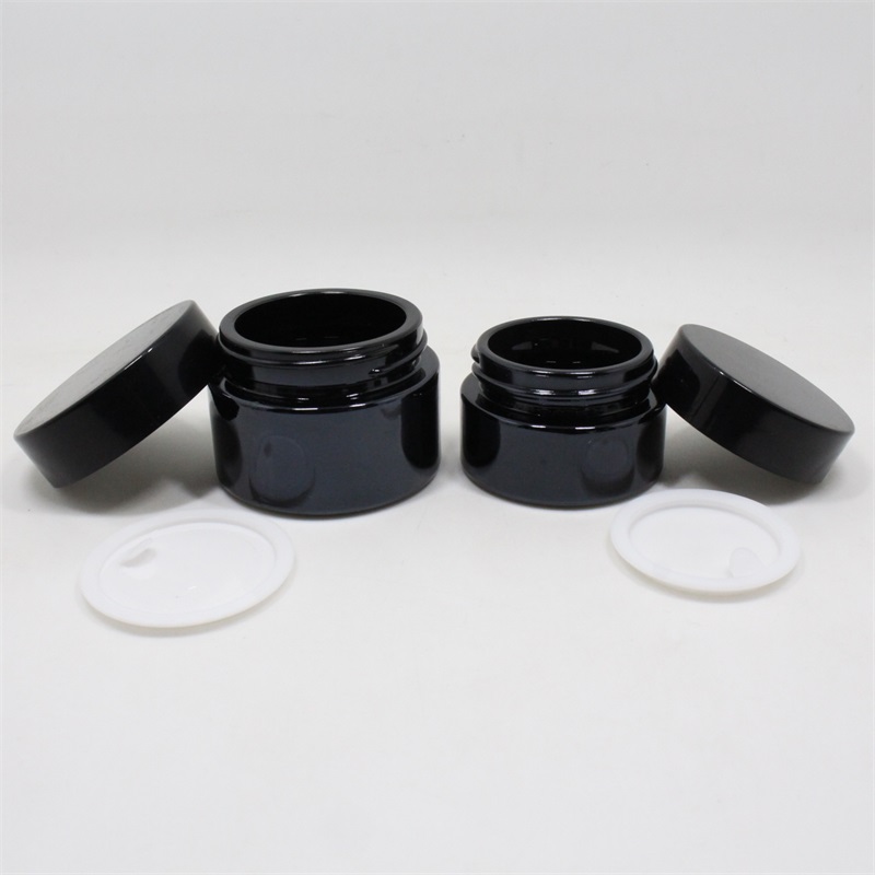 Cosmetic cream jar series round black glass cream jar with black lid products with factory price frasco de vidrio