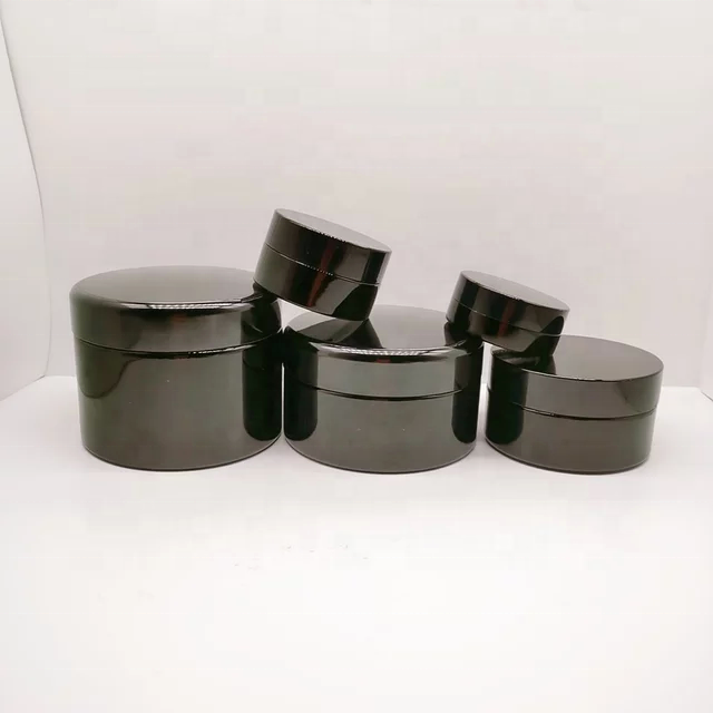 Cosmetic cream jar series round black glass cream jar with black lid products