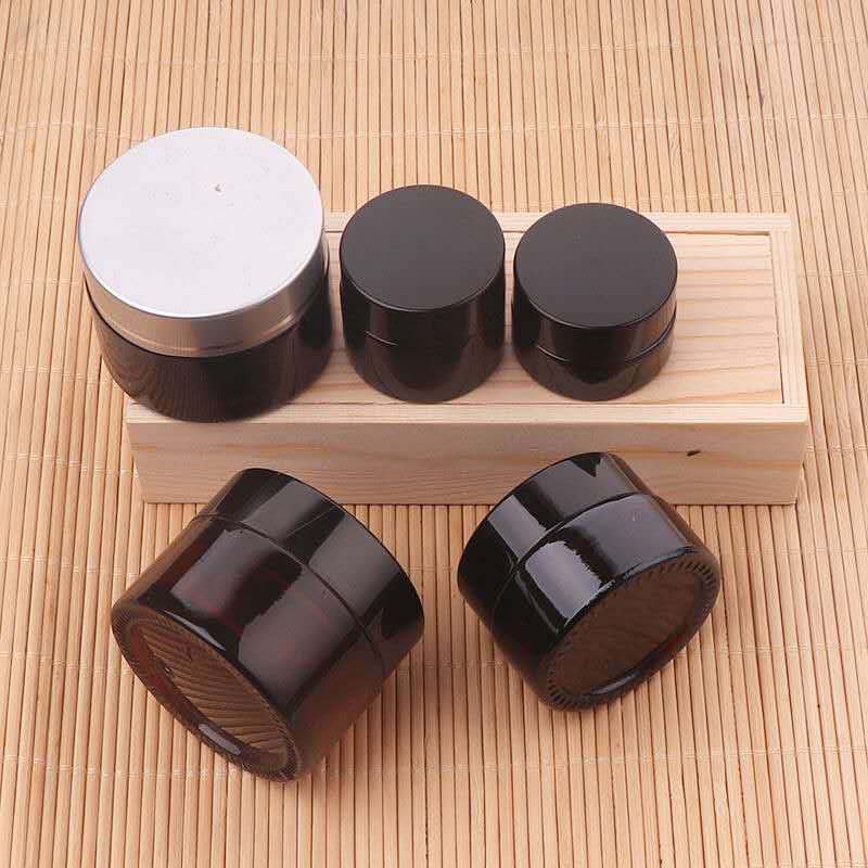 Cosmetic cream jars 5g 10g 15g 20g 30g 50g 100g 1oz 2oz amber glass jar with gold silver black cap