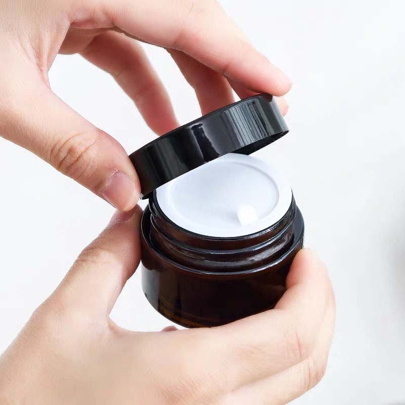 Cosmetic cream jars 5g 10g 15g 20g 30g 50g 100g 1oz 2oz amber glass jar with gold silver black cap