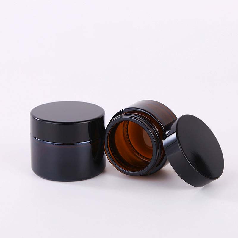 Cosmetic cream jars 5g 10g 15g 20g 30g 50g 100g 1oz 2oz amber glass jar with gold silver black cap