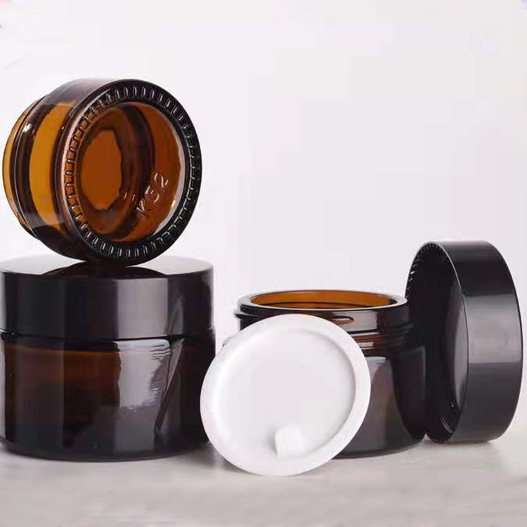 Cosmetic cream jars 5g 10g 15g 20g 30g 50g 100g 1oz 2oz amber glass jar with gold silver black cap