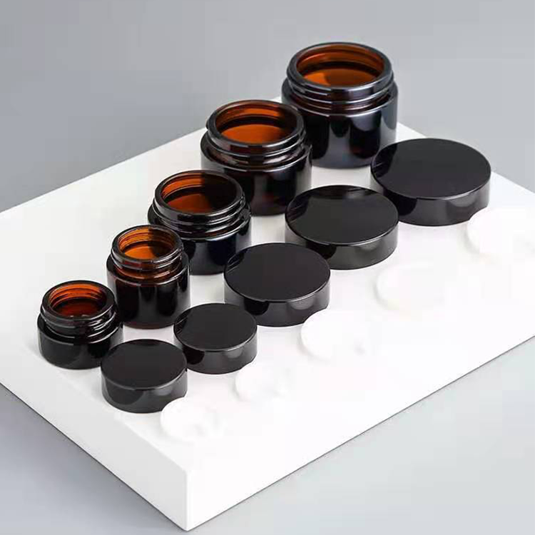 Cosmetic cream jars 5g 10g 15g 20g 30g 50g 100g 1oz 2oz amber glass jar with gold silver black cap