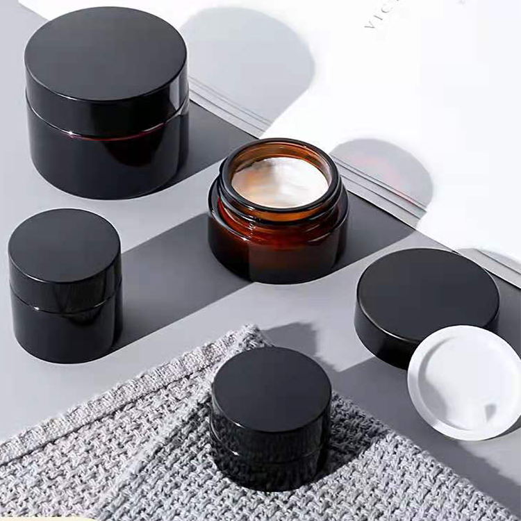 Cosmetic cream jars 5g 10g 15g 20g 30g 50g 100g 1oz 2oz amber glass jar with gold silver black cap