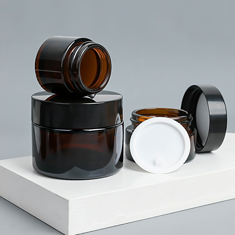 Cosmetic cream jars 5g 10g 15g 20g 30g 50g 100g 1oz 2oz amber glass jar with gold silver black cap
