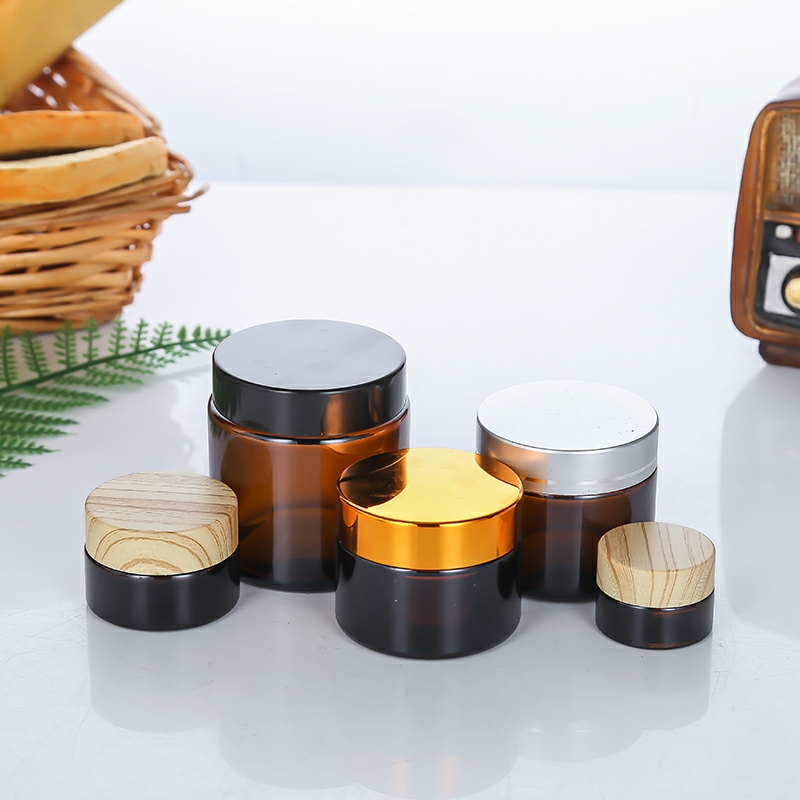 Cosmetic cream jars 5g 10g 15g 20g 30g 50g 100g 1oz 2oz amber glass jar with gold silver black cap