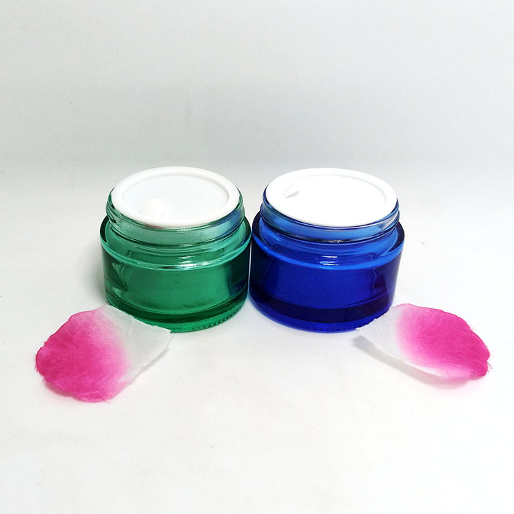 Cosmetic cream jars 5g 10g 15g 20g 30g 50g 60g 100g 1oz 2oz clear green purple blue amber glass jar with gold silver black cap