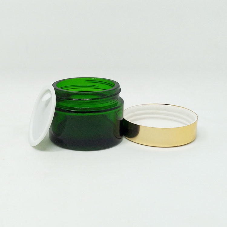 Cosmetic cream jars 5g 10g 15g 20g 30g 50g 60g 100g 1oz 2oz clear green purple blue amber glass jar with gold silver black cap