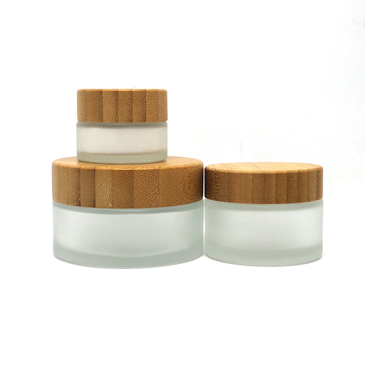 Cosmetic cream packaging 5ml empty mini frosted glass bamboo lip balm container