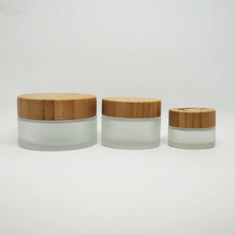 Cosmetic cream packaging 5ml empty mini frosted glass bamboo lip balm container