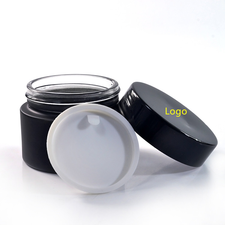 Cosmetic cream packing custom 2 oz frosted glass jar with metal lid black