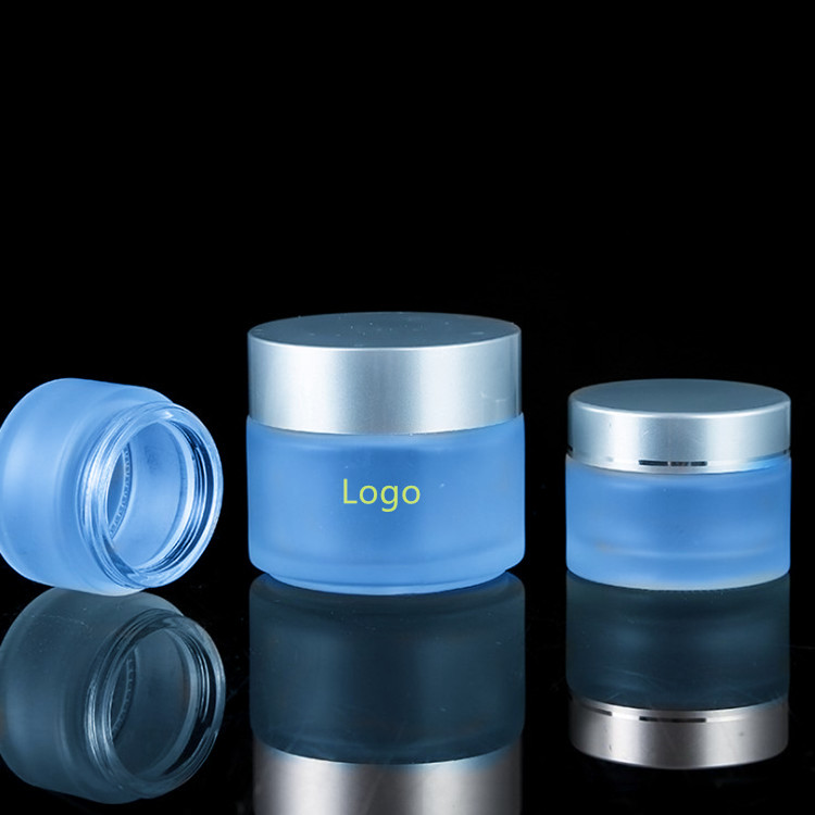 Cosmetic cream packing custom 2 oz frosted glass jar with metal lid black