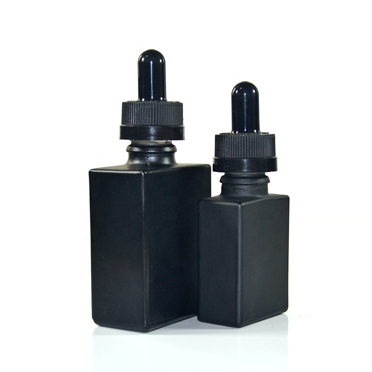 Cosmetic essential oil 15ml 30ml 50ml 100ml matte black frosted rectangle glass dropper bottle