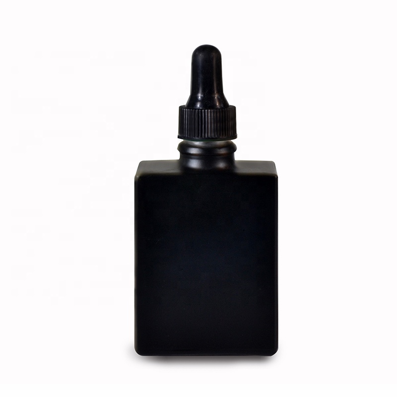 Cosmetic essential oil 15ml 30ml 50ml 100ml matte black frosted rectangle glass dropper bottle