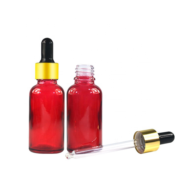 Cosmetic essential oil 30ml blue purple red black green orange empty glass dropper bottle with aluminum cap rubber