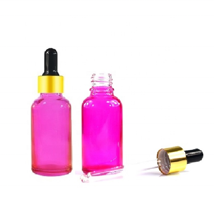 Cosmetic essential oil 30ml blue purple red black green orange empty glass dropper bottle with aluminum cap rubber