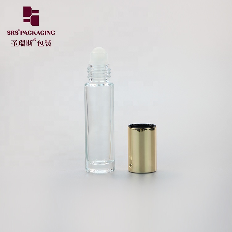 Cosmetic essential oil clear color mini 10ml glass roller bottle with gold cap
