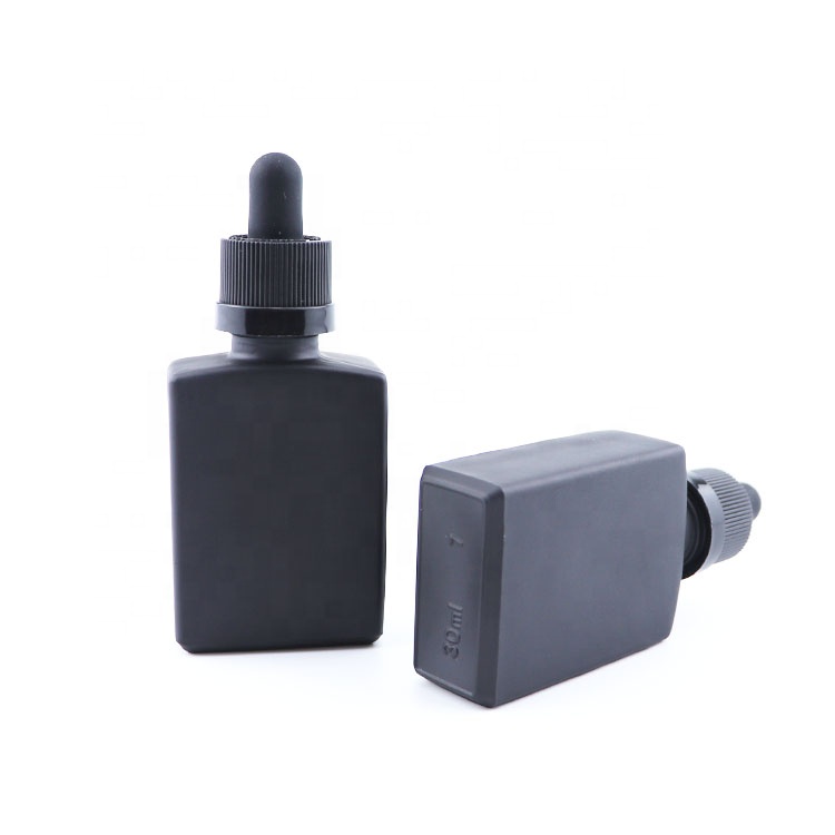 Cosmetic essential oil dropper frosted black glass bottle rectangular 30 ml