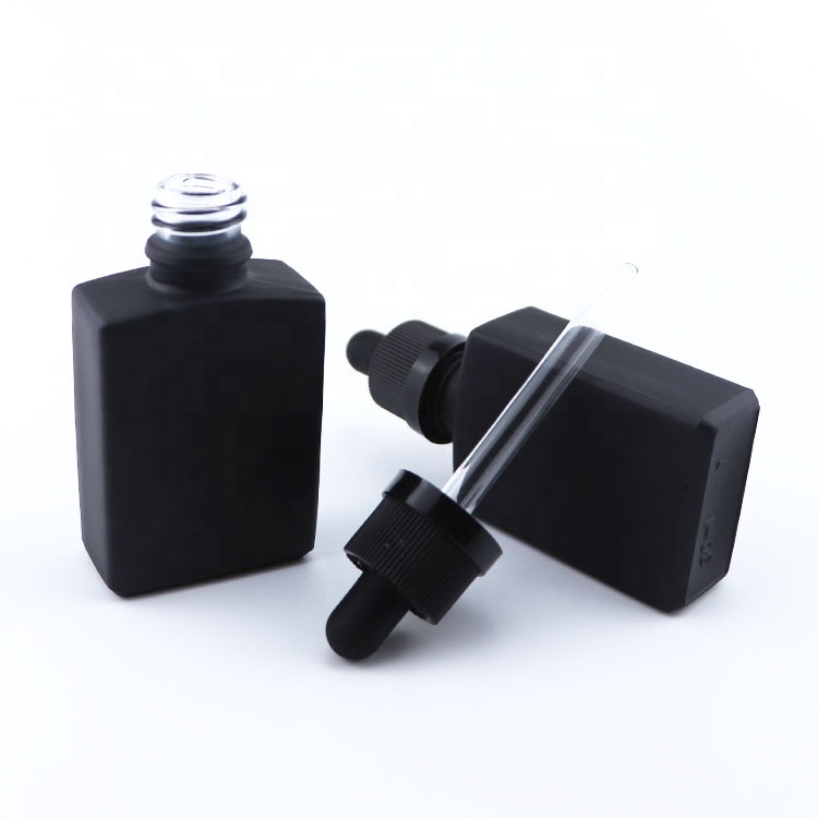 Cosmetic essential oil dropper frosted black glass bottle rectangular 30 ml