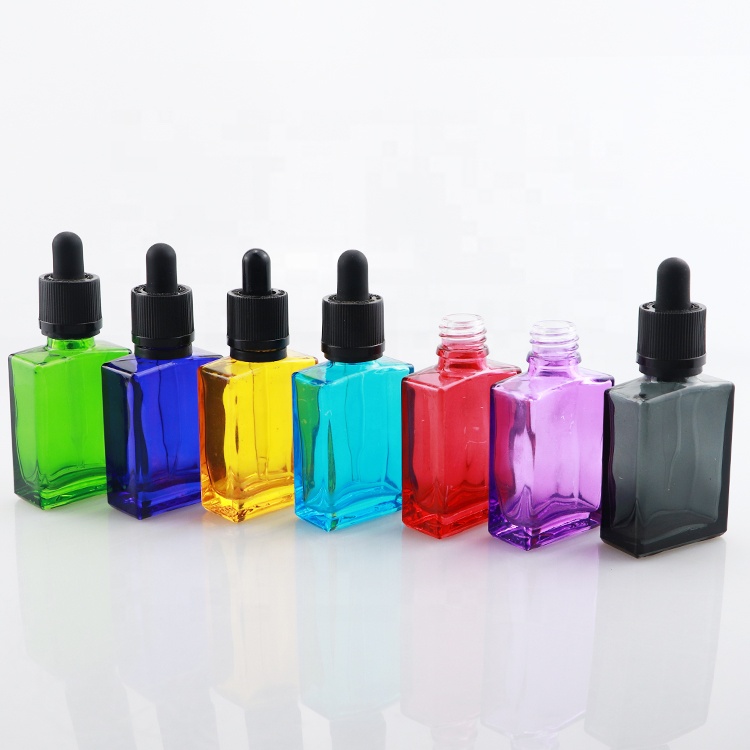 Cosmetic essential oil dropper frosted black glass bottle rectangular 30 ml