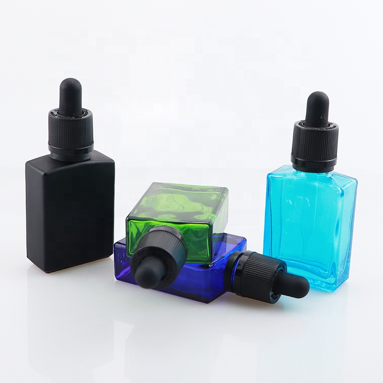 Cosmetic essential oil dropper frosted black glass bottle rectangular 30 ml