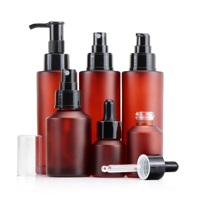 Cosmetic essential oil serum container 30ml frosted matte black glass dropper bottle with black cap