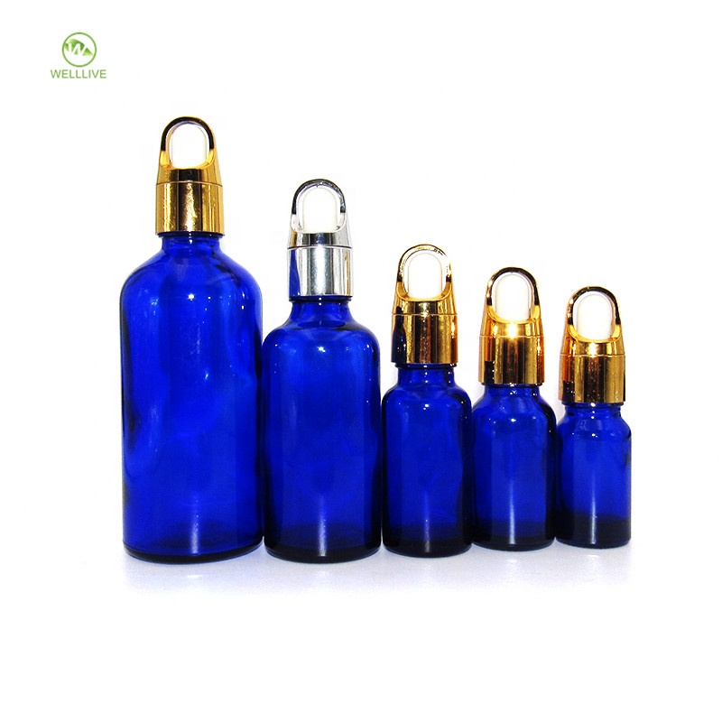 Cosmetic essential oil serum packaging 5ml 10ml 15ml 20ml 30ml 50ml 100ml blue glass dropper bottle 1oz