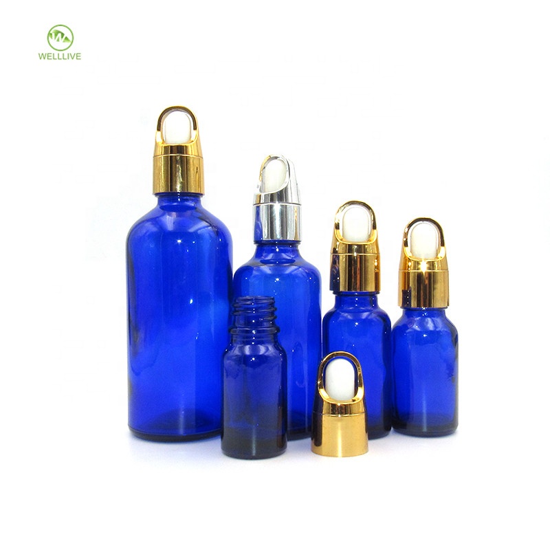 Cosmetic essential oil serum packaging 5ml 10ml 15ml 20ml 30ml 50ml 100ml blue glass dropper bottle 1oz
