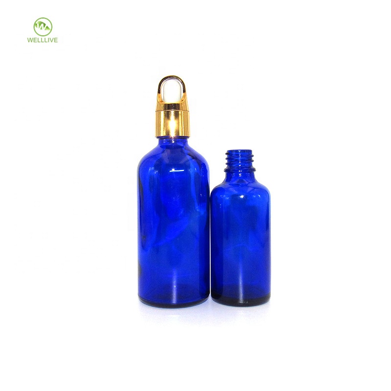 Cosmetic essential oil serum packaging 5ml 10ml 15ml 20ml 30ml 50ml 100ml blue glass dropper bottle 1oz
