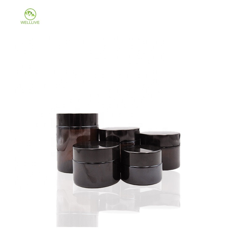 Cosmetic eye face cream container 5g 10g 15g 20g 30g 50g 60g 80g100g amber glass cream jar with black white cap