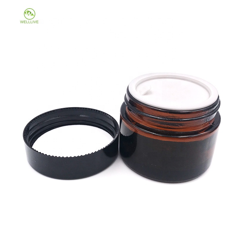 Cosmetic eye face cream container 5g 10g 15g 20g 30g 50g 60g 80g100g amber glass cream jar with black white cap