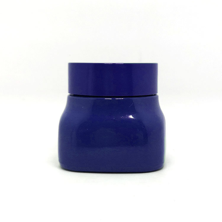 Cosmetic face cream container custom blue white porcelain square glass jar for serum