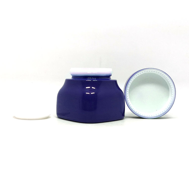 Cosmetic face cream container custom blue white porcelain square glass jar for serum