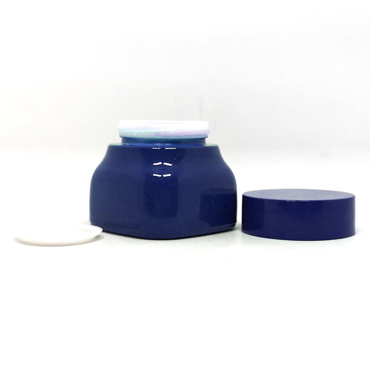 Cosmetic face cream container custom blue white porcelain square glass jar for serum