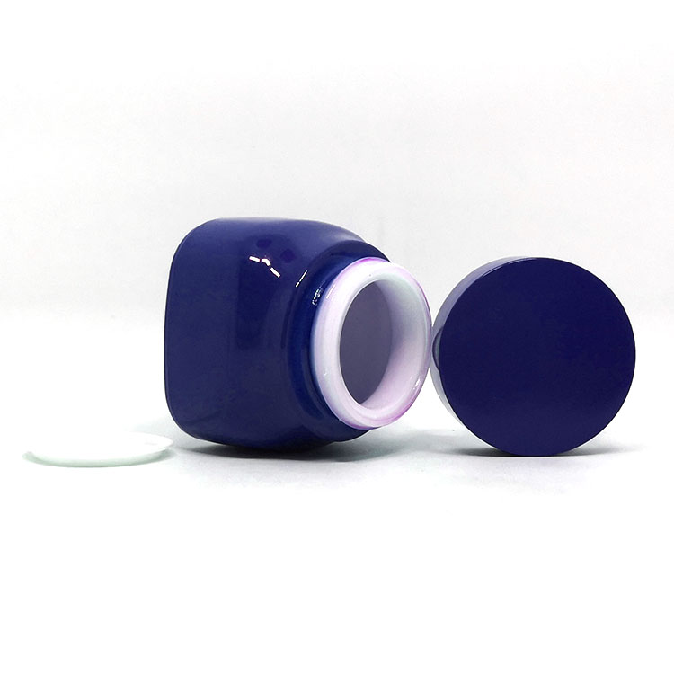 Cosmetic face cream container custom blue white porcelain square glass jar for serum