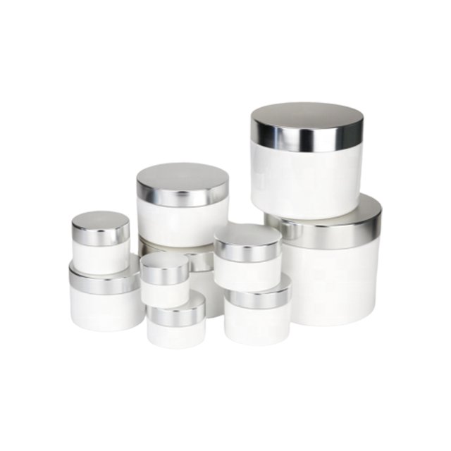 Cosmetic face cream plastic container 100g silver edge white skin care jar