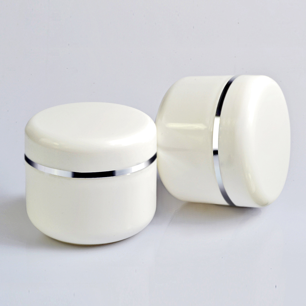 Cosmetic face cream plastic container 20g 50g 100g 250g silver edge white pp plastic jar