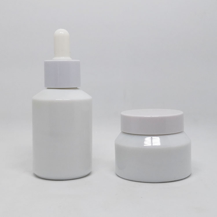 Cosmetic facial serum ceramic container 40ml 100ml 120ml white porcelain glass pump bottle
