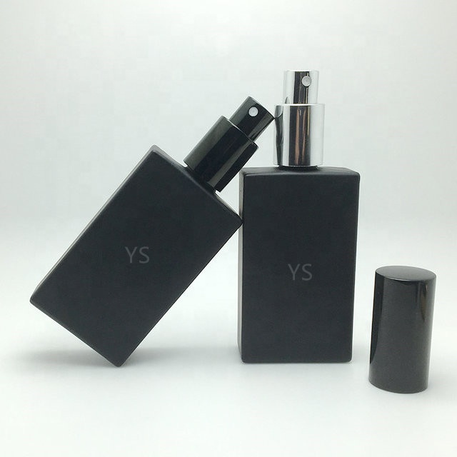 Cosmetic flat square matte black 30ml 50ml 100ml refillable glass perfume spray bottle