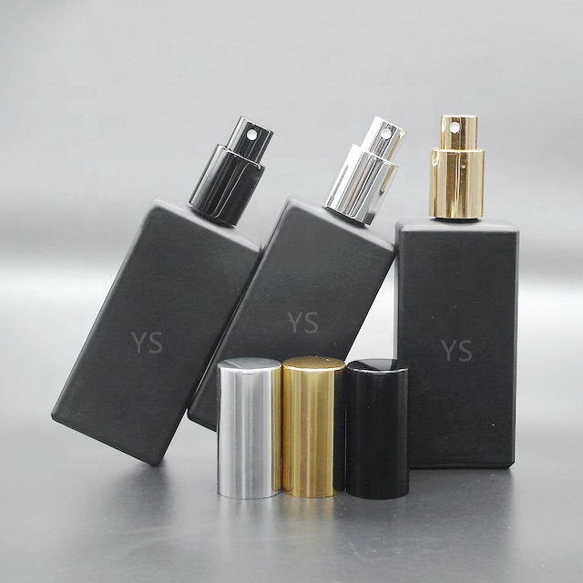Cosmetic flat square matte black 30ml 50ml 100ml refillable glass perfume spray bottle