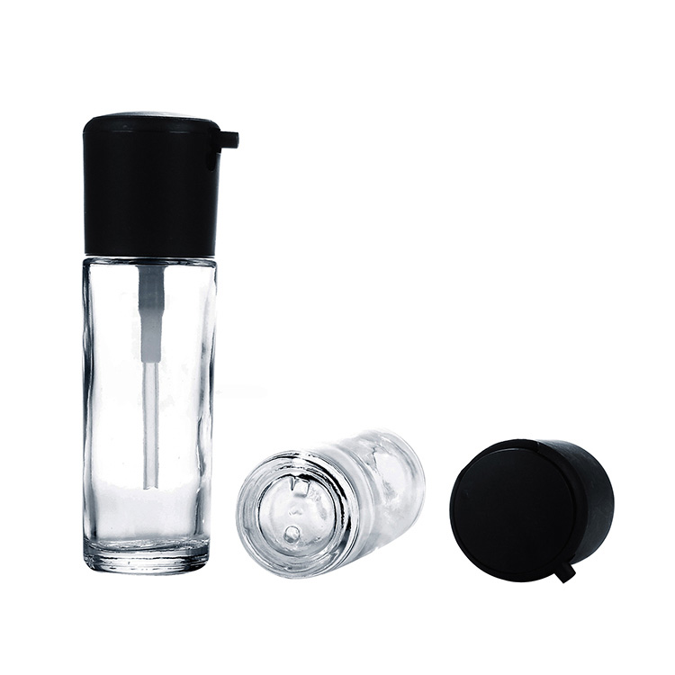 Cosmetic foundation spray bottle, 30ml glass liquid empty foundation bottle with black pump for lotion foundation