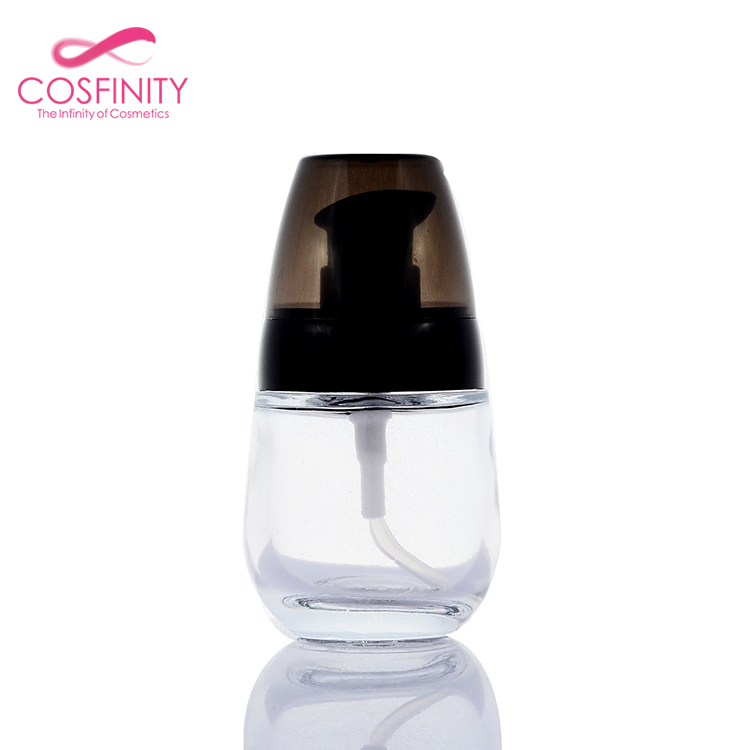 Cosmetic foundation spray bottle, 30ml glass liquid empty foundation bottle with black pump for lotion foundation