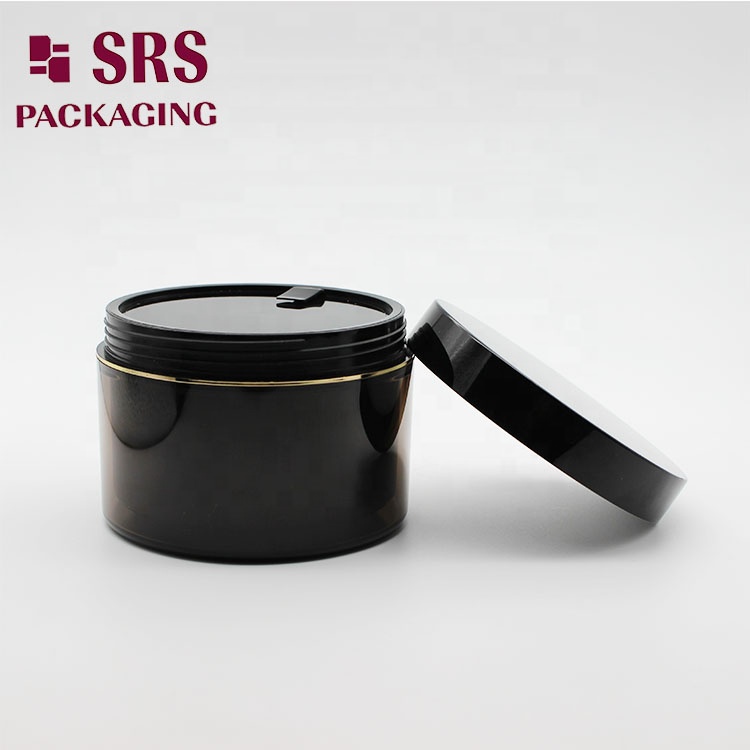 Cosmetic free samples 300g plastic round shape black jar with lid