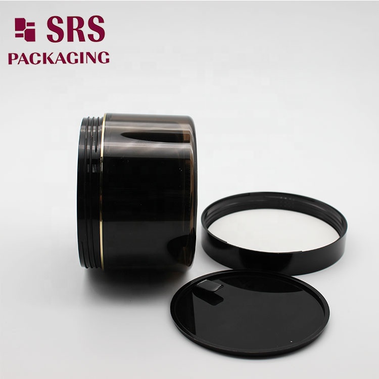 Cosmetic free samples 300g plastic round shape black jar with lid
