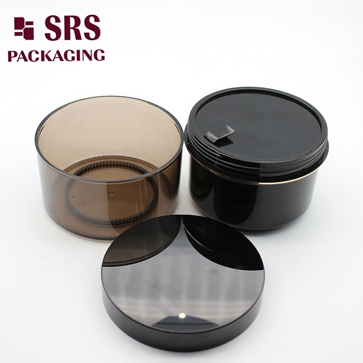 Cosmetic free samples 300g plastic round shape black jar with lid