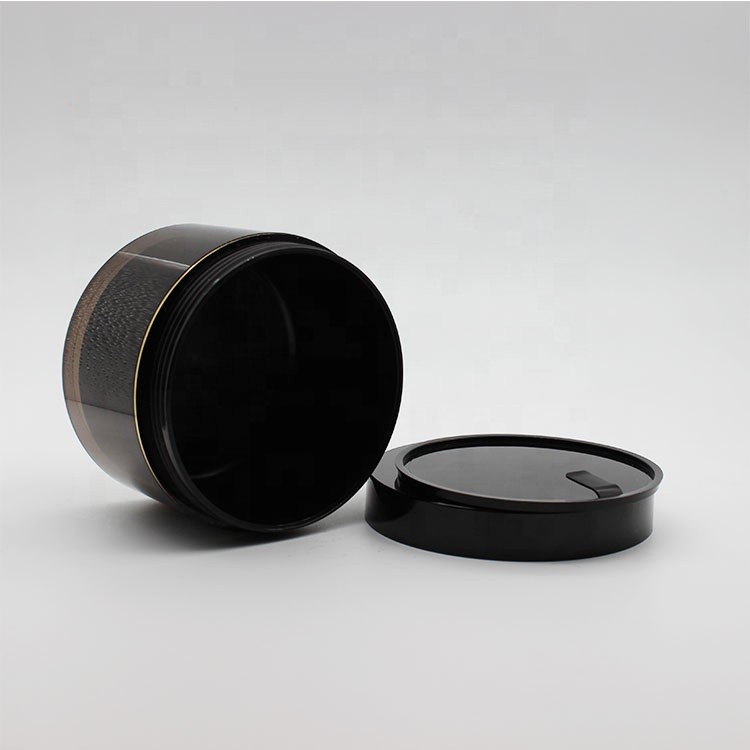 Cosmetic free samples 300g plastic round shape black jar with lid