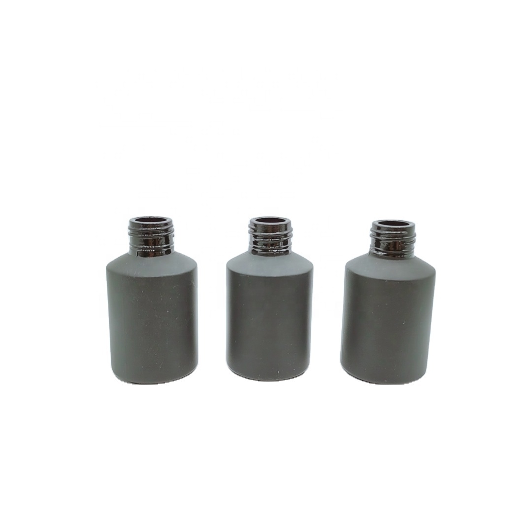 Cosmetic frosted black bottle slant shoulder frosted black glass bottles series with wood pump