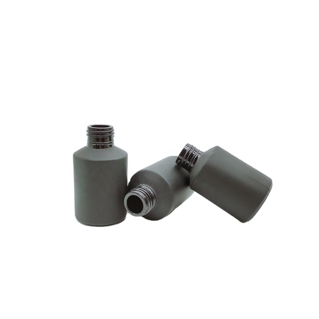 Cosmetic frosted black bottle slant shoulder frosted black glass bottles series with wood pump