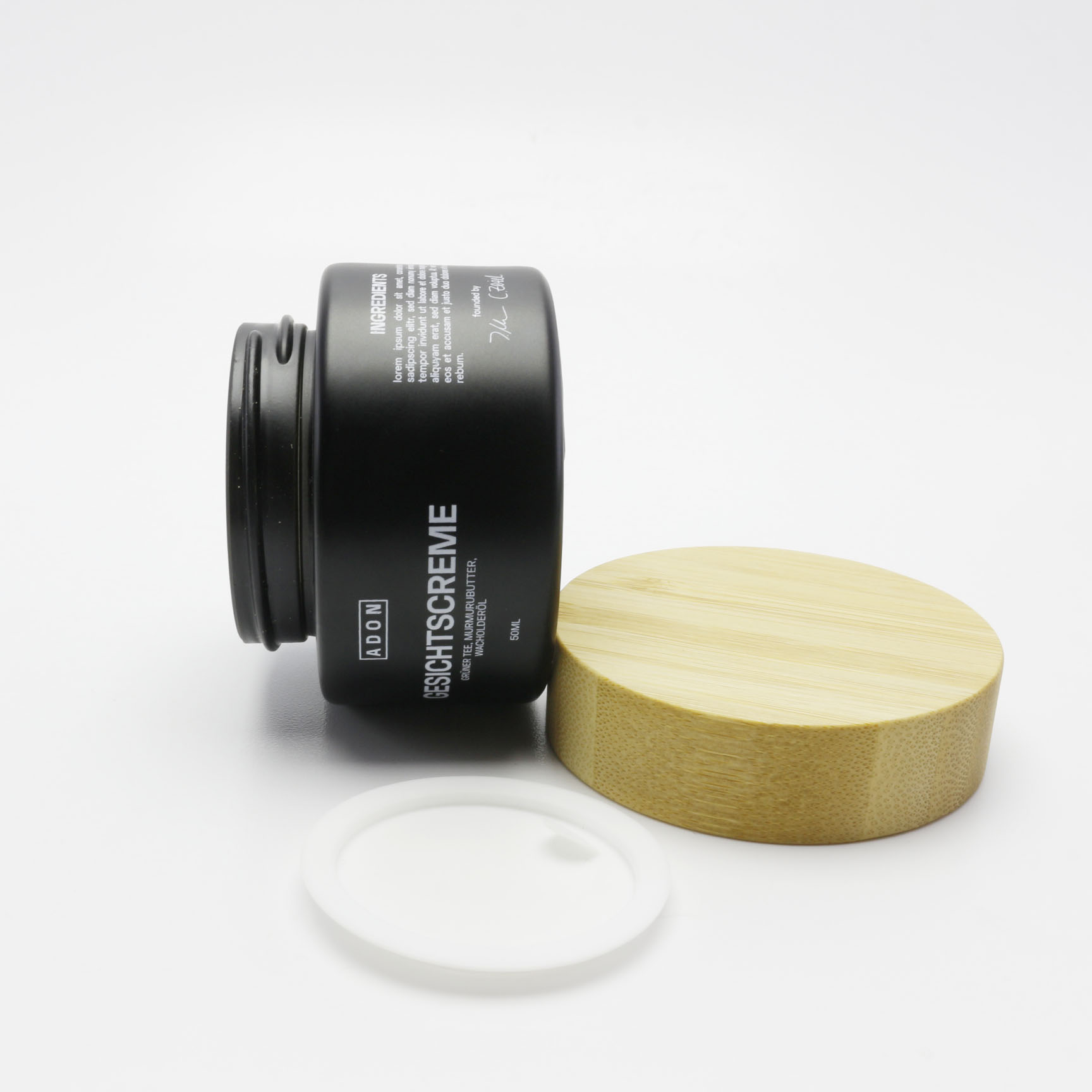 Cosmetic frosted black glass frosted jar with bamboo wooden top GJ-205K